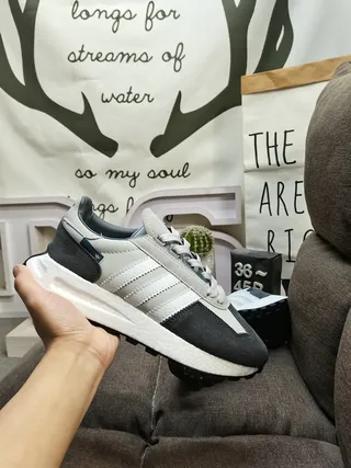 Adidas Gray Black Three-Stripe Side Panel Suede And Mesh Upper Lifestyle Sneakers 5