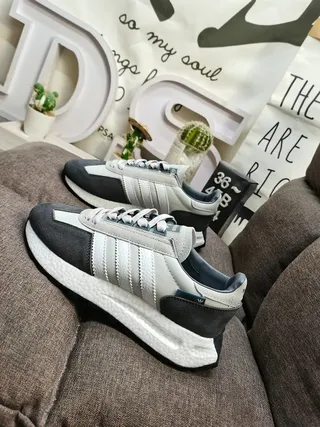 Adidas Gray Black Three-Stripe Side Panel Suede And Mesh Upper Lifestyle Sneakers 7