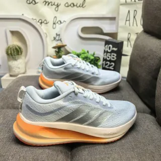 Adidas Gray Orange Knit Mesh Upper Three-Stripe Side Panel Running Shoes