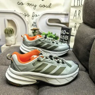 Adidas Gray Orange Midsole Three-Stripe Side Panel Chunky Sneakers