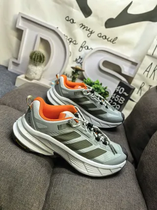 Adidas Gray Orange Midsole Three-Stripe Side Panel Chunky Sneakers 9