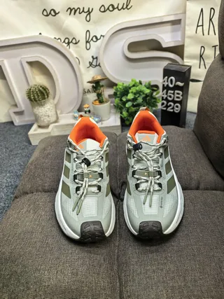 Adidas Gray Orange Midsole Three-Stripe Side Panel Chunky Sneakers 10
