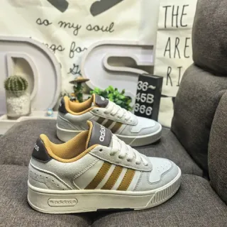 Adidas Gray Yellow Low-Top Striped Side Lifestyle Sneakers