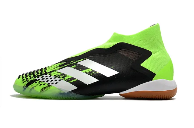 Adidas Chaussures de football indoor vert noir, upper de type chaussette, cage asymétrique, chaussures de football indoor 8