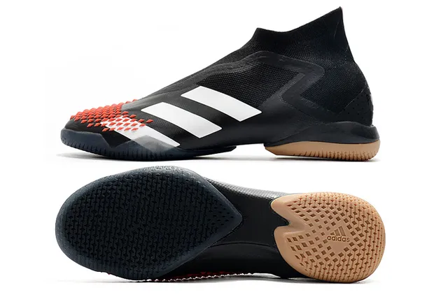 Adidas Chaussures de football indoor vert noir, upper de type chaussette, cage asymétrique, chaussures de football indoor 23
