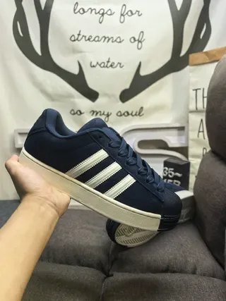 Adidas Navy Beige Suede Upper Shell Toe Lifestyle Sneakers 5