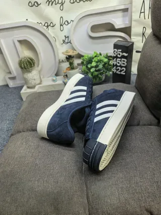 Adidas Navy Beige Suede Upper Shell Toe Lifestyle Sneakers 6