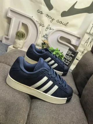 Adidas Navy Beige Suede Upper Shell Toe Lifestyle Sneakers 9