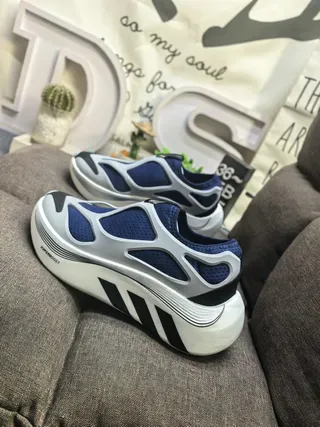 Adidas Navy Silver Laceless Slip-On Open-Cage Overlay Lifestyle Sneakers 7