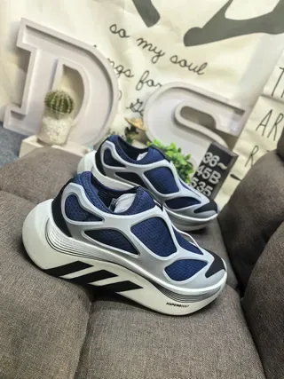Adidas Navy Silver Laceless Slip-On Open-Cage Overlay Lifestyle Sneakers 9