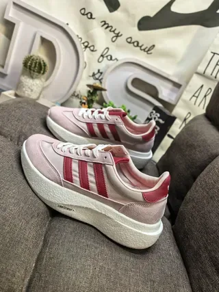 Adidas Pink Red Low-Top Platform Sole Lifestyle Sneakers 7
