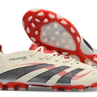 Adidas Predator Beige Red Low-Cut Football Boot Ribbed Forefoot Cage Firm-Ground Soccer Shoes
