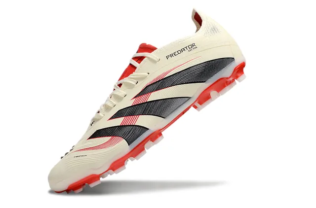 Adidas Predator Beige Red Low-Cut Football Boot Ribbed Forefoot Cage Firm-Ground Soccer Shoes 3
