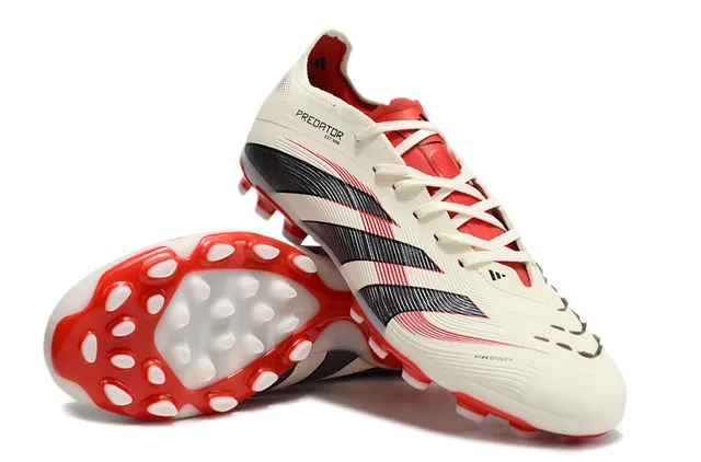 Adidas Predator Beige Red Low-Cut Football Boot Ribbed Forefoot Cage Firm-Ground Soccer Shoes 4