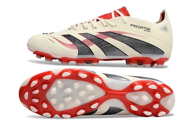 Adidas Predator Beige Red Low-Cut Football Boot Ribbed Forefoot Cage Firm-Ground Soccer Shoes 6