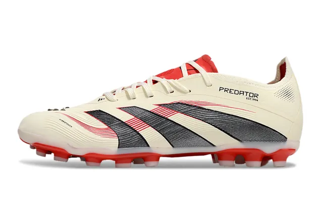 Adidas Predator Beige Red Low-Cut Football Boot Ribbed Forefoot Cage Firm-Ground Soccer Shoes 7