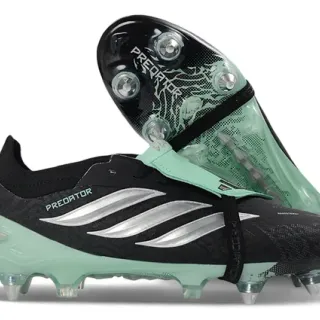 Adidas Predator Black Green Low-Cut Synthetic Upper Asymmetrical Lacing Cage Firm-Ground Soccer Shoes