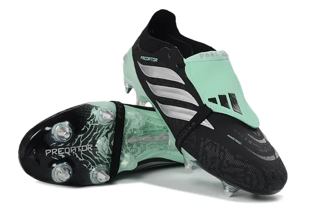 Adidas Predator Black Green Low-Cut Synthetic Upper Asymmetrical Lacing Cage Firm-Ground Soccer Shoes 4