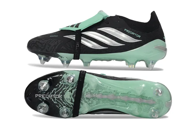 Adidas Predator Black Green Low-Cut Synthetic Upper Asymmetrical Lacing Cage Firm-Ground Soccer Shoes 6