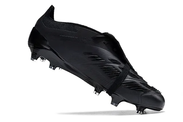 Adidas Predator Black Silver Laceless Strap Closure Metallic Striped Overlays Firm-Ground Soccer Shoes 2