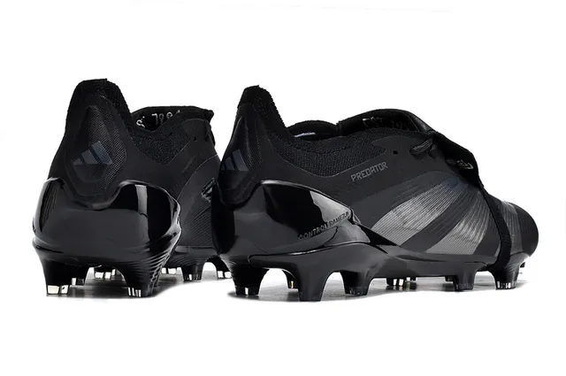 Adidas Predator Black Silver Laceless Strap Closure Metallic Striped Overlays Firm-Ground Soccer Shoes 5