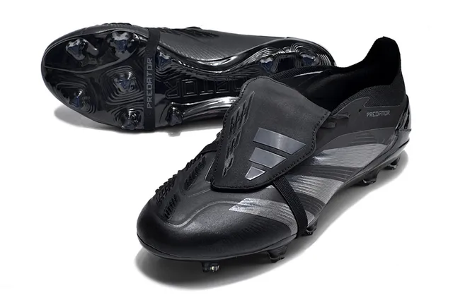 Adidas Predator Black Silver Laceless Strap Closure Metallic Striped Overlays Firm-Ground Soccer Shoes 7