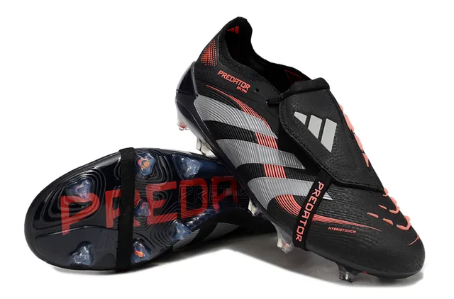 Adidas Predator Black Silver Red Firm-Ground Soccer Shoes 6