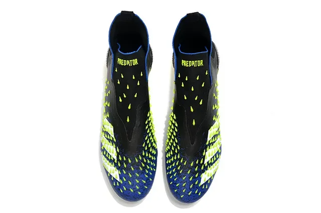 Adidas Predator Bleu Noir Haut-Coupé Ajustement Chaussette Sol Firme Chaussures de Football 2