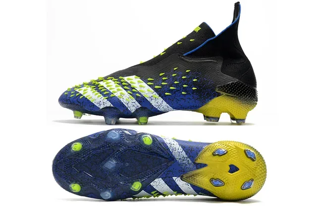 Adidas Predator Bleu Noir Haut-Coupé Ajustement Chaussette Sol Firme Chaussures de Football 5