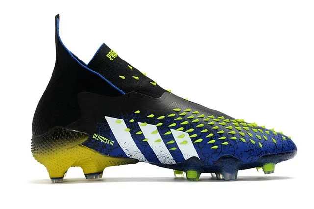 Adidas Predator Bleu Noir Haut-Coupé Ajustement Chaussette Sol Firme Chaussures de Football 7