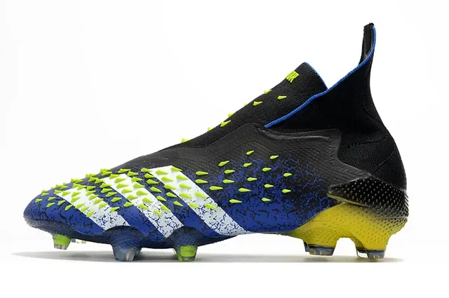 Adidas Predator Bleu Noir Haut-Coupé Ajustement Chaussette Sol Firme Chaussures de Football 8