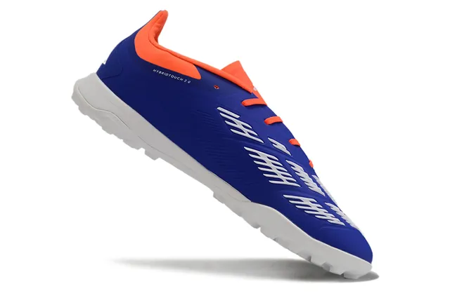 Adidas Predator Zapatos de fútbol turf azul naranja low-cut con parte superior sintética y panel lateral de tres rayas 2