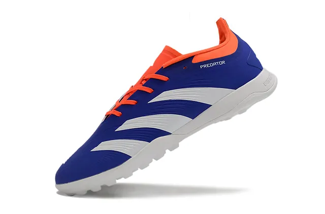 Adidas Predator Zapatos de fútbol turf azul naranja low-cut con parte superior sintética y panel lateral de tres rayas 3