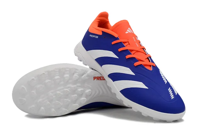 Adidas Predator Zapatos de fútbol turf azul naranja low-cut con parte superior sintética y panel lateral de tres rayas 4