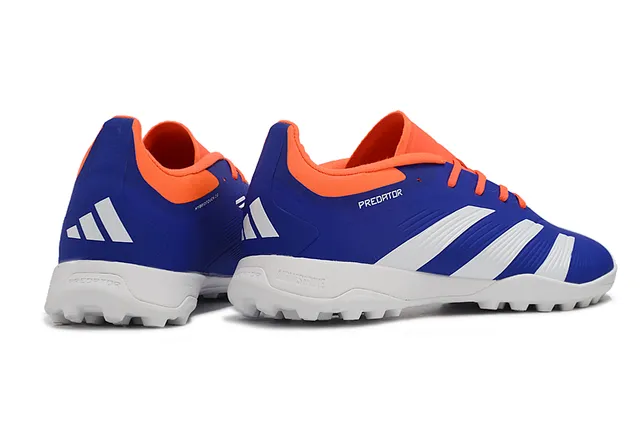 Adidas Predator Zapatos de fútbol turf azul naranja low-cut con parte superior sintética y panel lateral de tres rayas 5