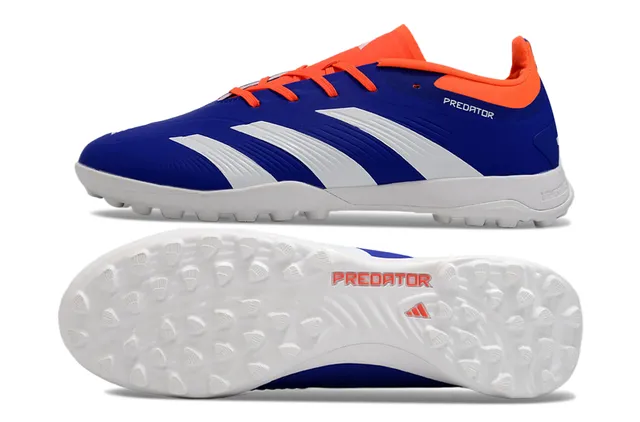 Adidas Predator Zapatos de fútbol turf azul naranja low-cut con parte superior sintética y panel lateral de tres rayas 6