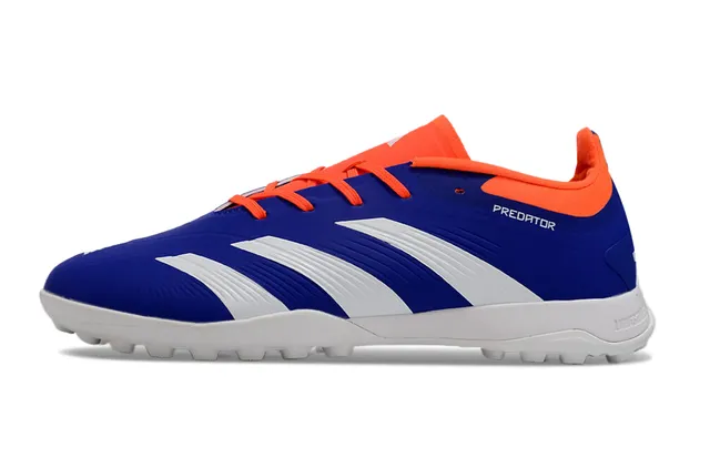 Adidas Predator Zapatos de fútbol turf azul naranja low-cut con parte superior sintética y panel lateral de tres rayas 7