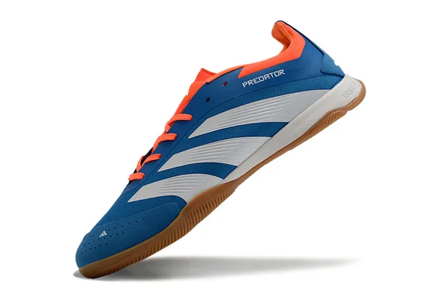 Adidas Predator Bleu Orange Synthétique Textil Supérieur Trois Rayures Blanches Chaussures de Football Indoor 3