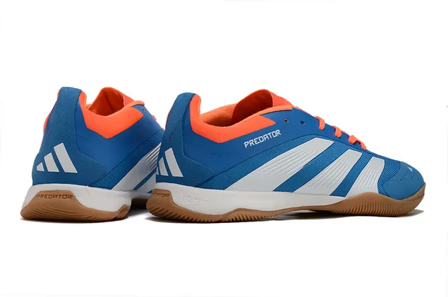 Adidas Predator Bleu Orange Synthétique Textil Supérieur Trois Rayures Blanches Chaussures de Football Indoor 4