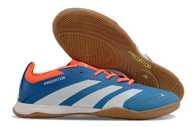 Adidas Predator Bleu Orange Synthétique Textil Supérieur Trois Rayures Blanches Chaussures de Football Indoor 5