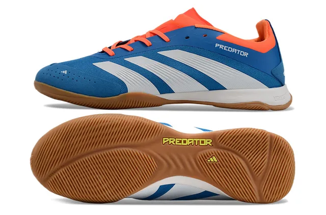 Adidas Predator Bleu Orange Synthétique Textil Supérieur Trois Rayures Blanches Chaussures de Football Indoor 6