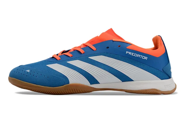 Adidas Predator Bleu Orange Synthétique Textil Supérieur Trois Rayures Blanches Chaussures de Football Indoor 7