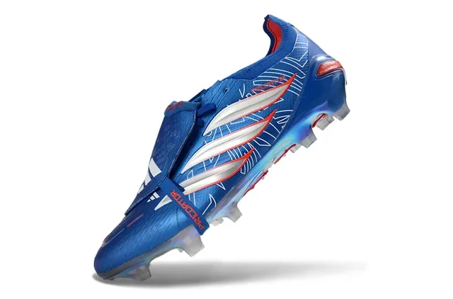 Adidas Predator Sapatos de Futebol Azul Prata Sem Cadarço Fecho de Sangle Contraplaca de Calcanhar Iridescente Gramado Natural 3