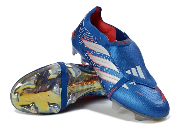 Adidas Predator Sapatos de Futebol Azul Prata Sem Cadarço Fecho de Sangle Contraplaca de Calcanhar Iridescente Gramado Natural 4