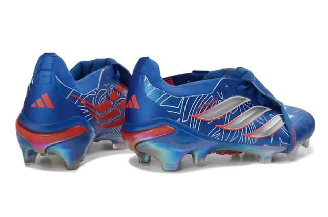 Adidas Predator Sapatos de Futebol Azul Prata Sem Cadarço Fecho de Sangle Contraplaca de Calcanhar Iridescente Gramado Natural 5