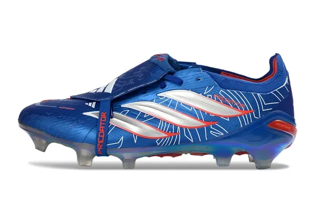 Adidas Predator Sapatos de Futebol Azul Prata Sem Cadarço Fecho de Sangle Contraplaca de Calcanhar Iridescente Gramado Natural 7