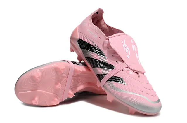 Adidas Predator Pink Black Low-Cut Lace-Up Asymmetric Lacing Firm-Ground Soccer Shoes 2