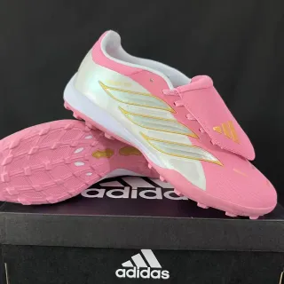 Adidas Predator Pink Gold Sin cordones Cierre de correa Panel lateral Iridiscente Blanco Turf Zapatillas de fútbol