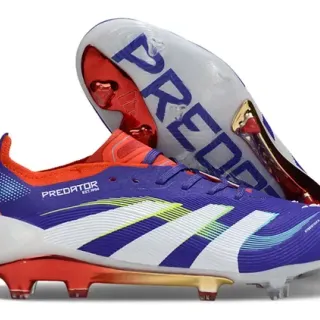 Adidas Predator बैंगनी लाल रिब्ड सिंथेटिक ऊपरी तीन पट्टी ओवरले फर्म ग्राउंड फुटबॉल जूते
