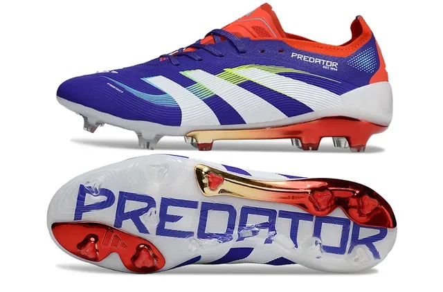Adidas Predator Violet Rouge Partie Supérieure Synthétique Ribbelée Superposition de Trois Rayures Terrain Ferme Chaussures de Football 6